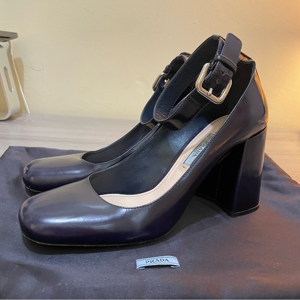 Prada Navy Ankle Strap Heels - Picture 2 of 11